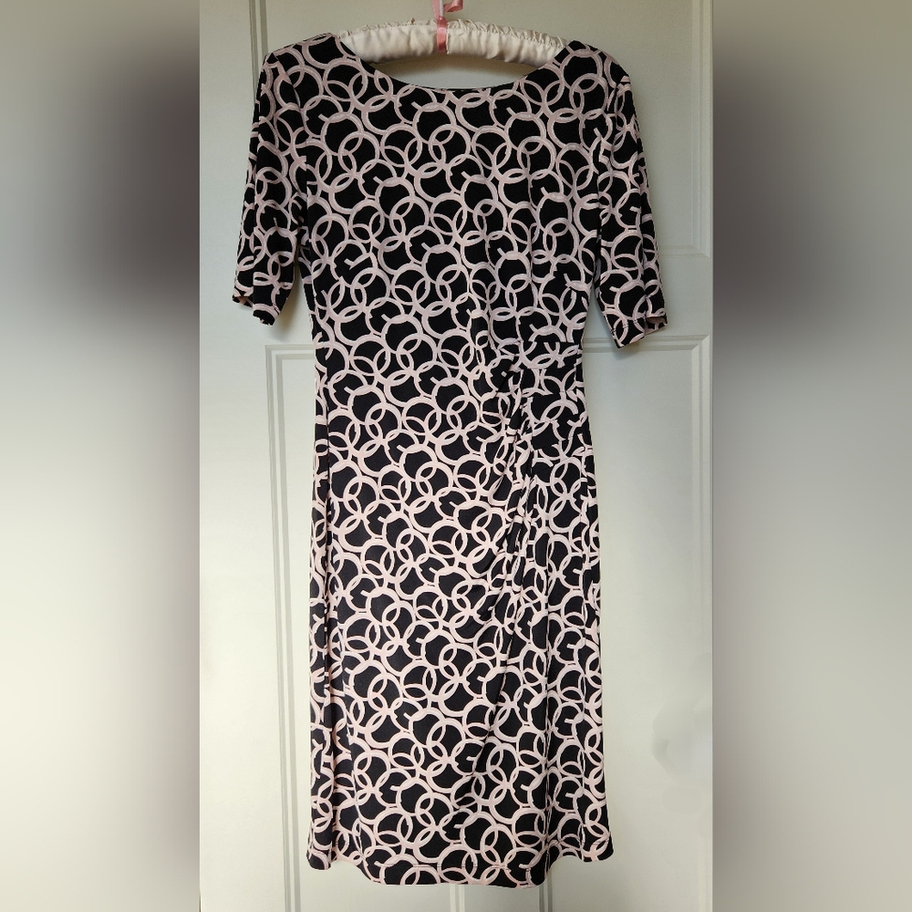 Laura Petites Black and Pink Ruched Midi Dress